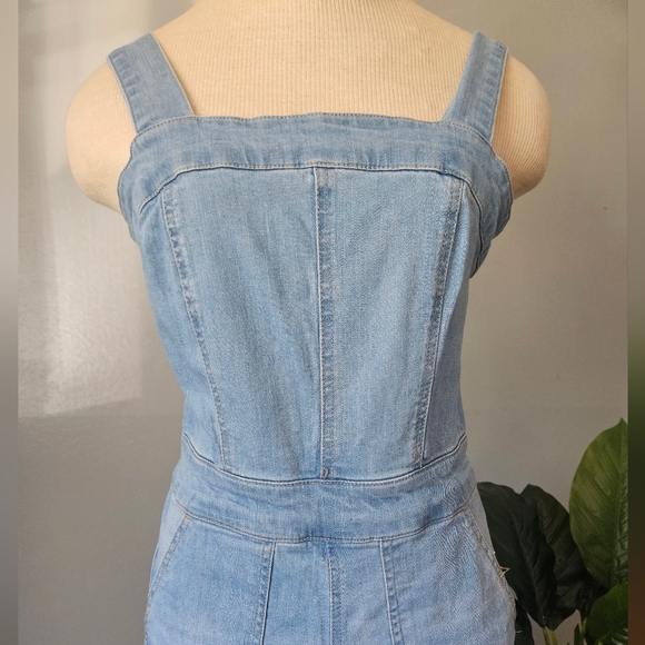 DOLLHOUSE Cropped Wide-Leg, light wash, raw-edge hems Denim Overalls! - Picture 6 of 14